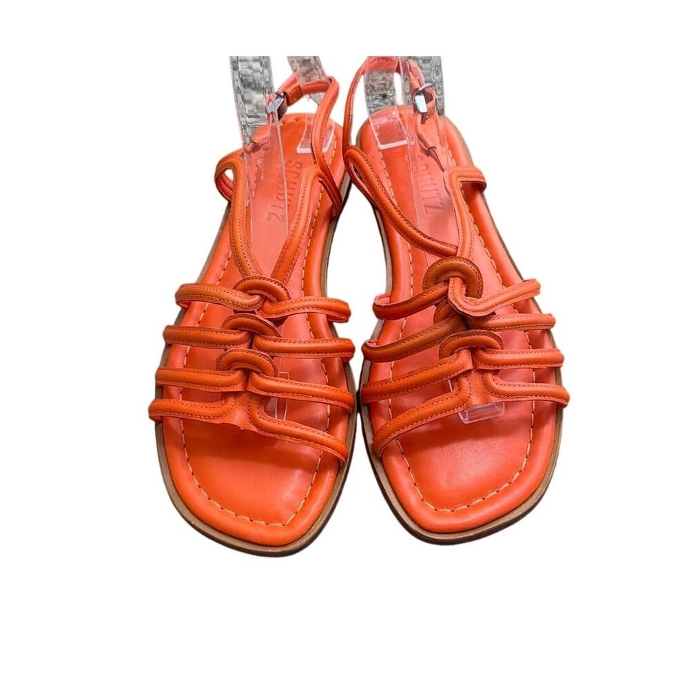Schutz Octavia Flame Orange Strappy Sandals Leather Knotted Woven Slides Sz 6.5